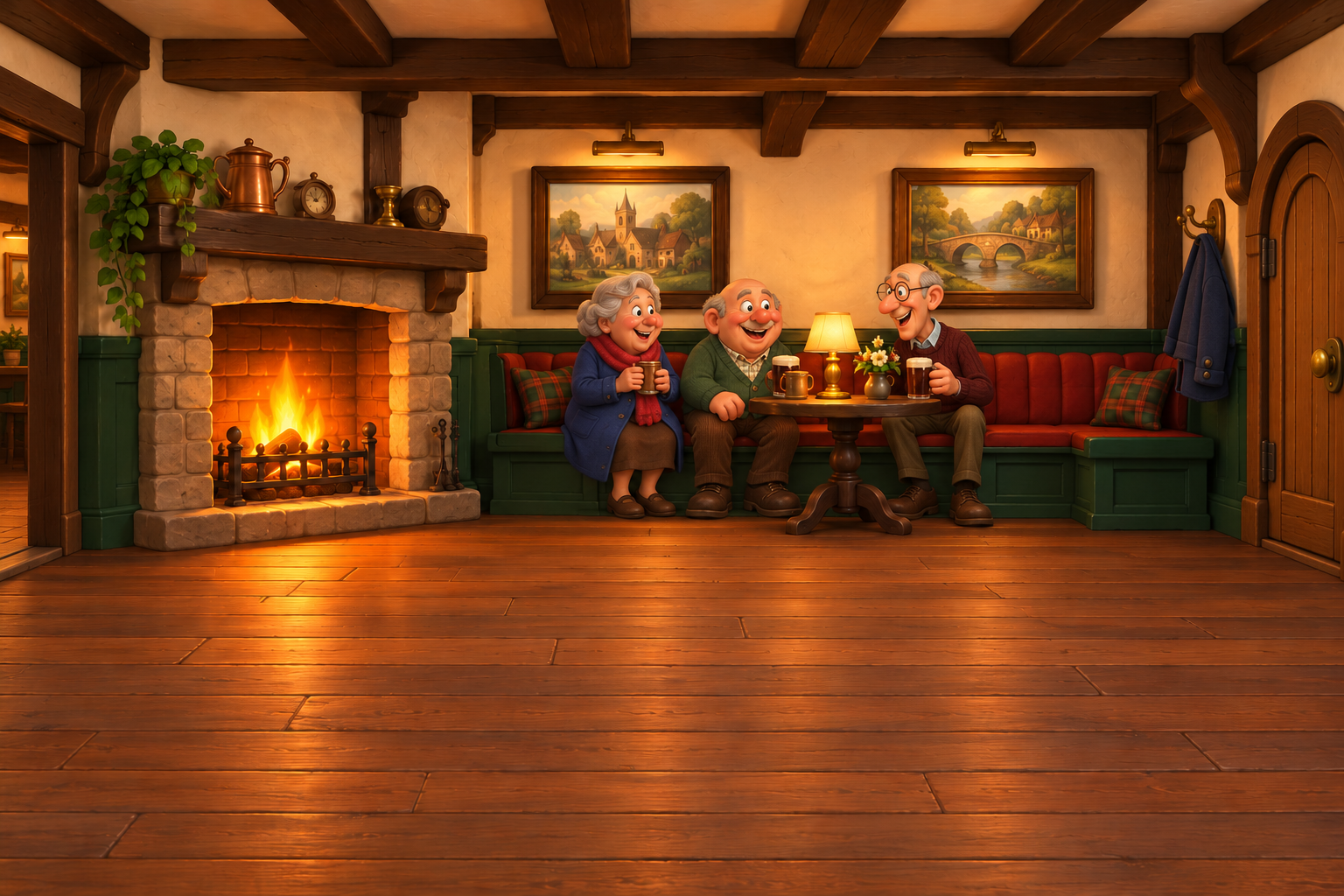 The regulars in George’s cartoon pub
